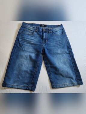 True Indigo Mid-Blue Denim Shorts with Branded Metal Button